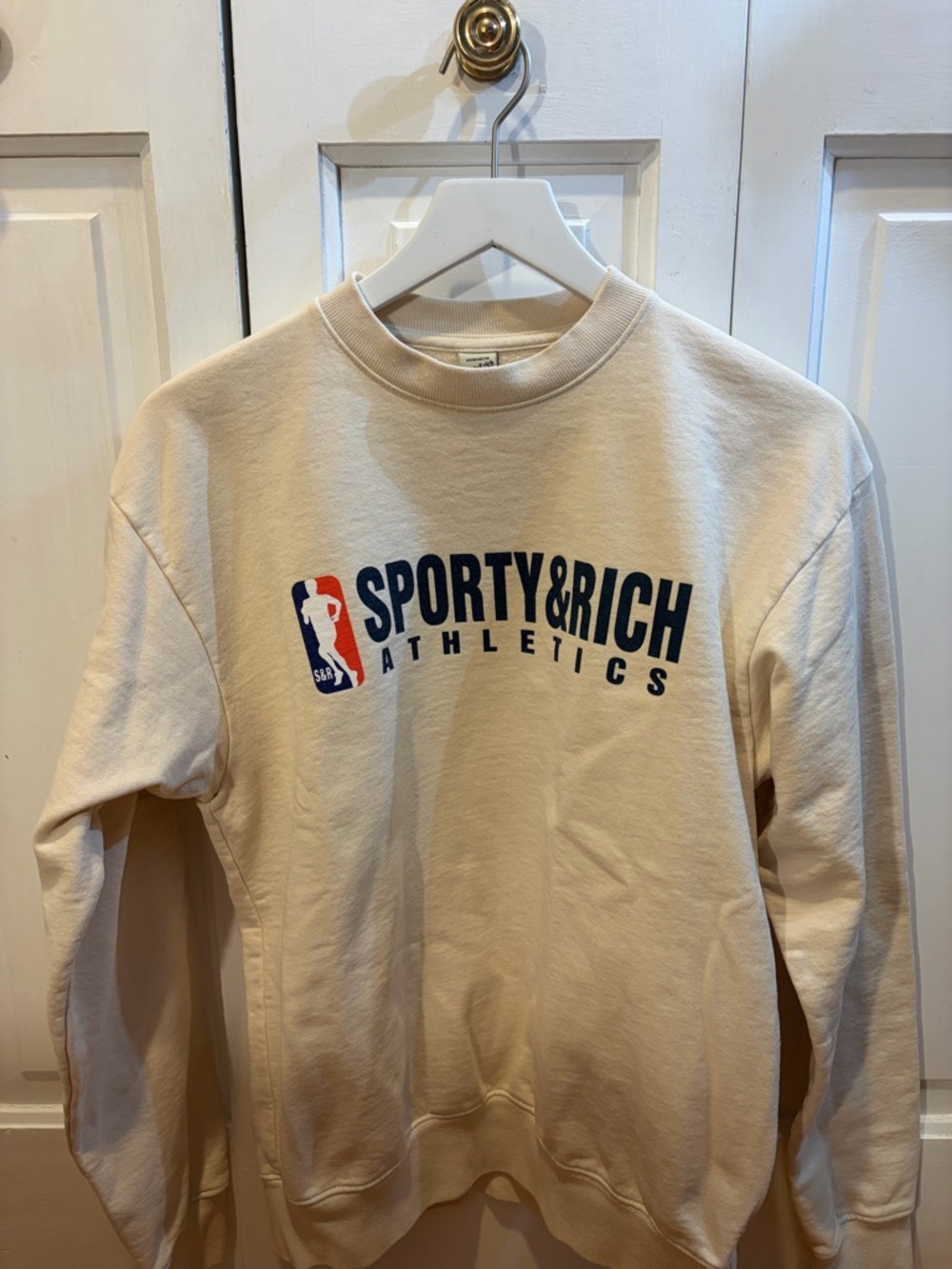 Sporty & Rich Cream Crewneck with Navy Logo - Picture 5 of 7